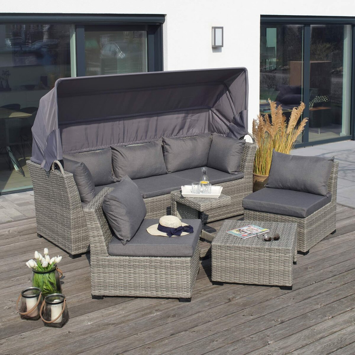 Gartenlounge Set Santa Fe mit Sonnendach Grau, 799,00
