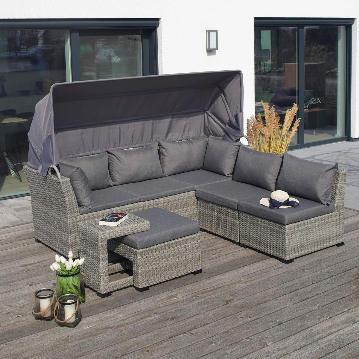 Gartenlounge Set Santa Fe mit Sonnendach Grau, 799,00